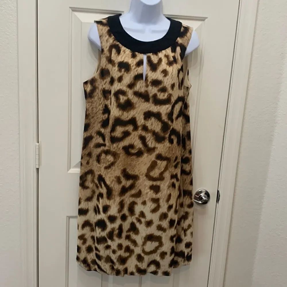 Nicole Miller Leopard Animal Print Size 12 Short Sleeve Lined Midi Woman’s Dress